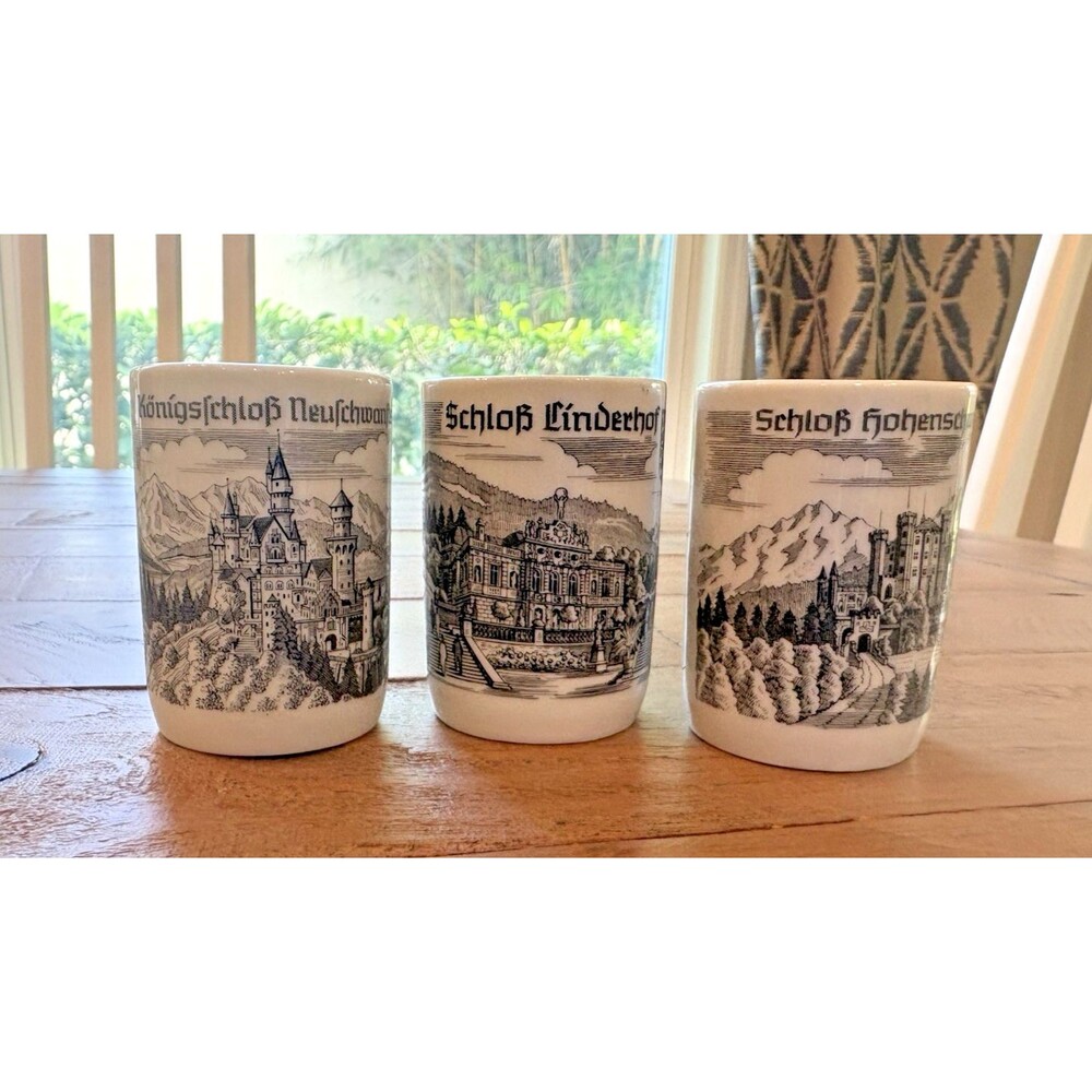 Vintage Set of 3 German Shot or Schnapps Glasses Barware Used
